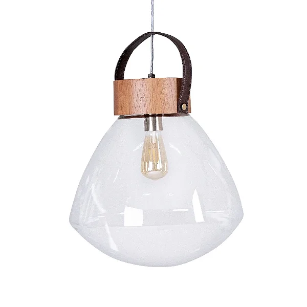 Pendente Madelustre Lampadari Médio 29cm Vidro Cristal Madeira Castanho 2835CT-94