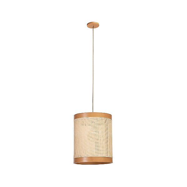 Pendente Madelustre Nuts 32cm Palha Sintética Madeira Castanho ou Imbuia E27 2937