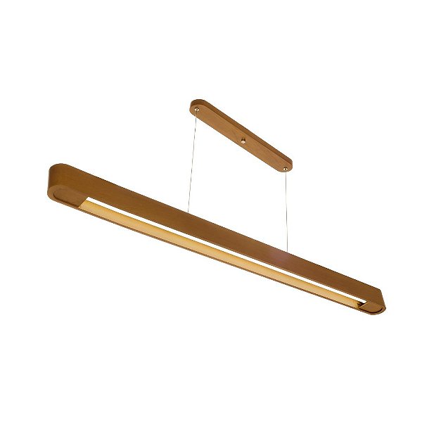 Pendente Madelustre Rettangolare Grande 130cm Madeira Castanho Imbuia ou Preto Tubular LED