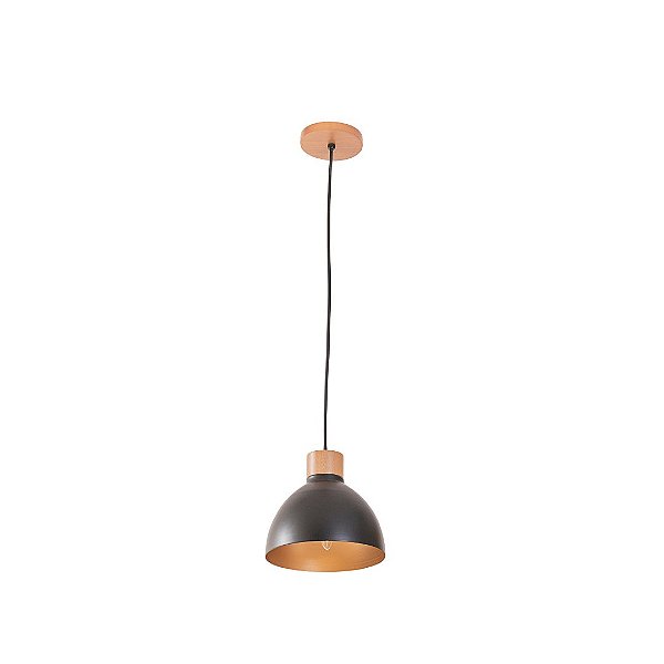 Pendente Madelustre Viena Ø20x130cm Madeira Castanho Preto e Dourado 3090