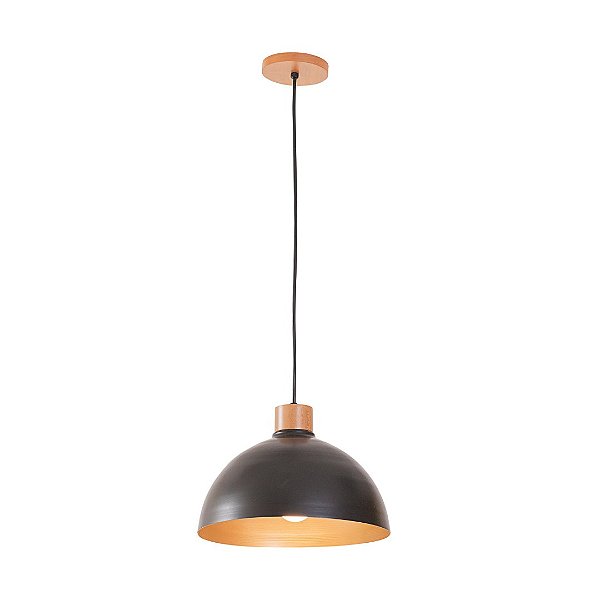 Pendente Madelustre Viena Ø30x130cm Madeira Castanho Preto e Dourado 3091