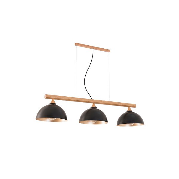Trilho Pendente Madelustre Viena 120x130cm 3 Lâmpadas Madeira Preto e Dourado 3076-10