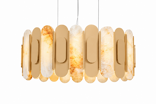 Lustre Metal Domado 6717 Hayla 10xG9 Halopin 85x35x50cm Alumínio Acrílico e Pedra Ônix Bivolt