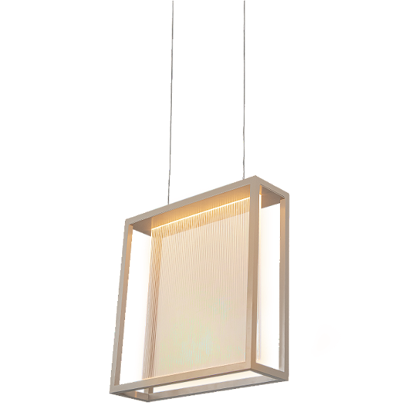 Pendente Metal Domado 6585 Almenara Quadrado Fita LED 5,4W 3000K 35x35x10cm Alumínio e Acrílico Frisado Bivolt