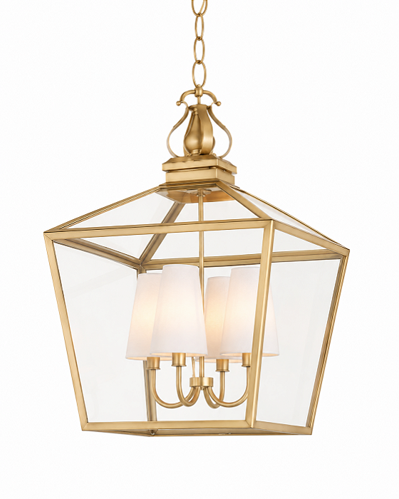 Pendente Metal Domado 6504C Gold P com Cúpula 4xE27 Bolinha 50x73x50cm Alumínio Vidro e Cúpula