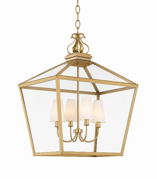 Pendente Metal Domado 6505C Gold G com Cúpula 4xE27 Bolinha 80x120x80cm Alumínio Vidro e Cúpula