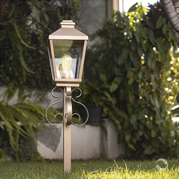 Poste Metal Domado 6509 Gold P E27 Filamento 23x88x18cm Alumínio e Vidro