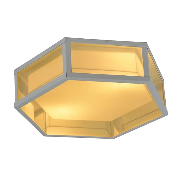 Plafon Metal Domado Retrô Sextavado 5624 50cm Alumínio Acrílico e Vidro E27