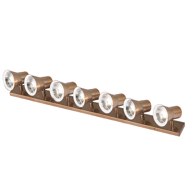 Spot Trapézio P com Sete Metal Domado Código 11319 1,40m para 7 Lâmpadas AR70 GU10 em Alumínio