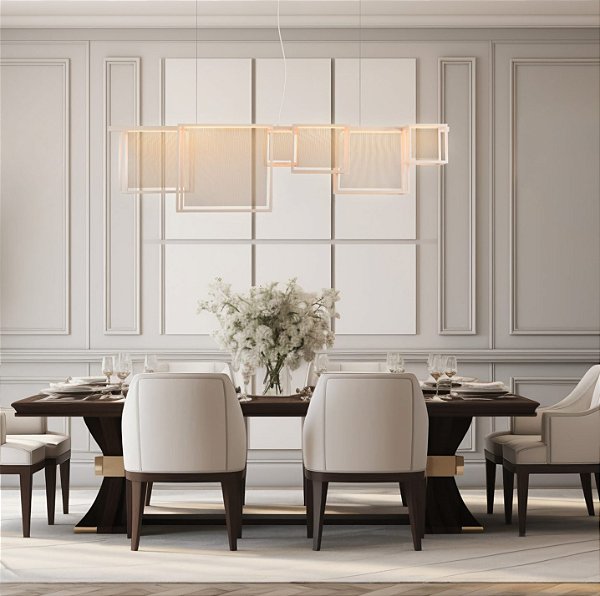 Lustre Metal Domado 6590 Almenara G Fita LED 30,1W 3000K 185x45x22,5cm Alumínio e Acrílico Frisado Bivolt