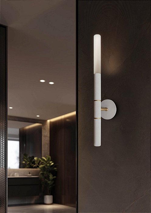 Arandela Itamonte Ice I 300 Ø25x390mm 1x G9 em Alumínio e Vidro Fosco Branco para LED Cápsula