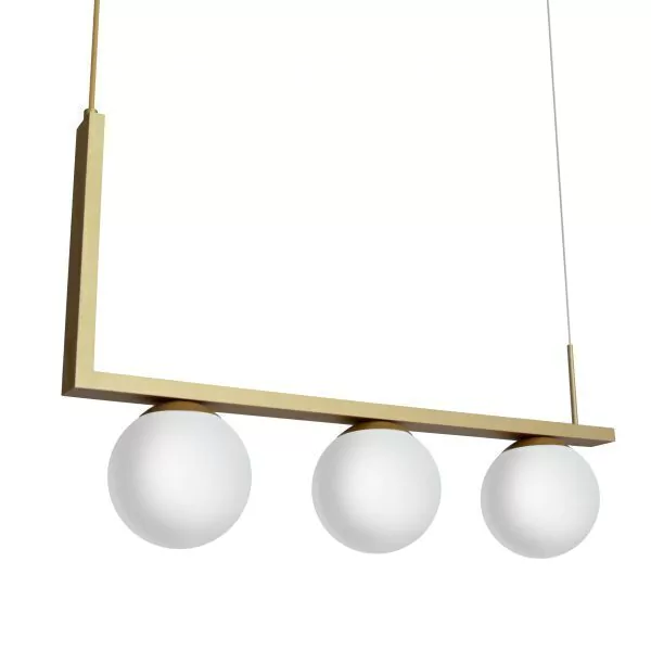 Pendente Itamonte Élle 489/3 600x250mm 3 Globos Ø150mm 3x G9 em Alumínio e Vidro Fosco Branco