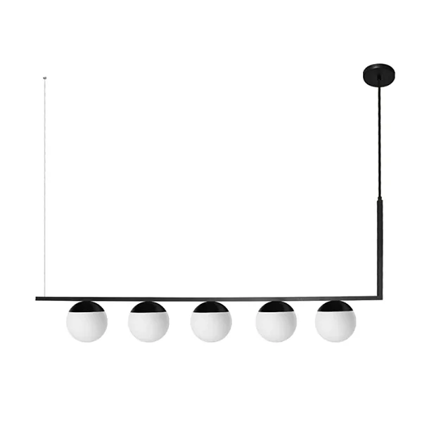 Pendente Itamonte Élle 489/5 1200x650mm 5 Globos Ø150mm 5x G9 em Alumínio e Vidro Fosco Branco