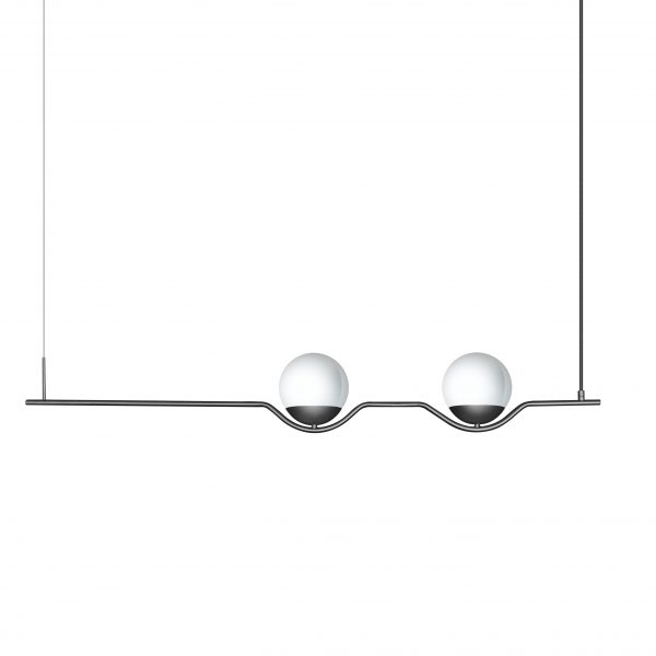 Pendente Itamonte Statera 509/2 70x1200mm 2 Globos Ø150mm 2x G9 em Alumínio e Vidro Fosco Branco
