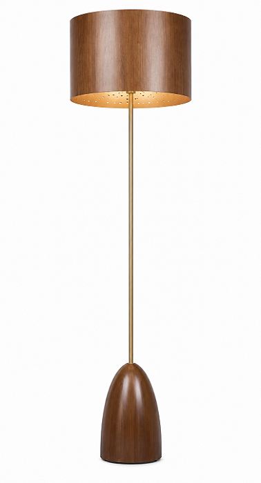 Luminária Imbuia Dourada com Cúpula Cilíndrica Imbuia 170x50cm 5L Trevisan