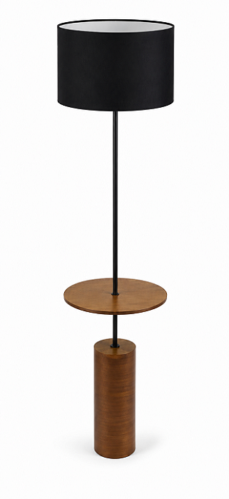 Luminária Imbuia e Preta com Cúpula Cilíndrica Preta 165x40x45cm 5L Trevisan