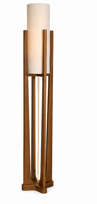 Luminária Imbuia Dourada com Cúpula Cilíndrica Linho 163x22cm 5L Trevisan