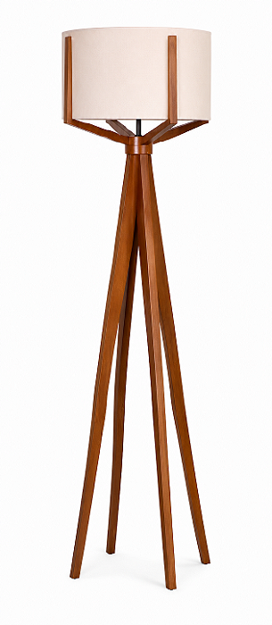 Luminária Imbuia com Cúpula Cilíndrica Algodão Cru 165x50cm 5L Trevisan