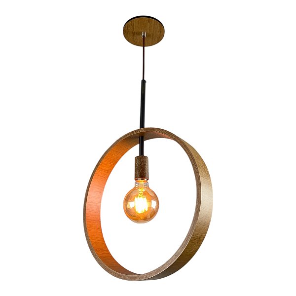 Pendente Silué Circular Classic Lar Madeira 42x32cm E27 – Ref. 1393