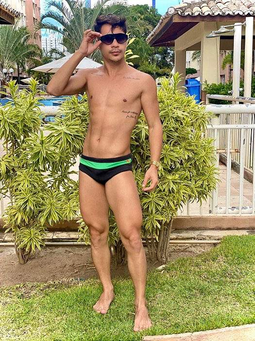 Sunga Duo List Preta e Verde - Tradicional