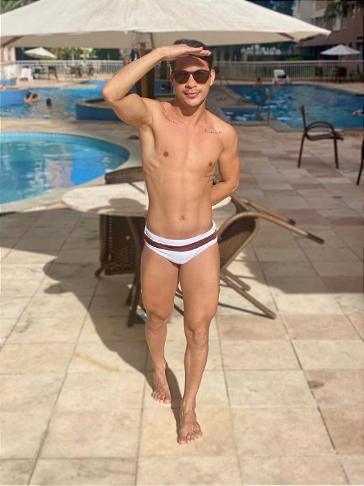 Sunga Duo List Branca e Marrom Premium - PowerSlip