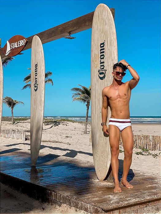 Sunga Duo List Branca e Vinho Premium - Tradicional