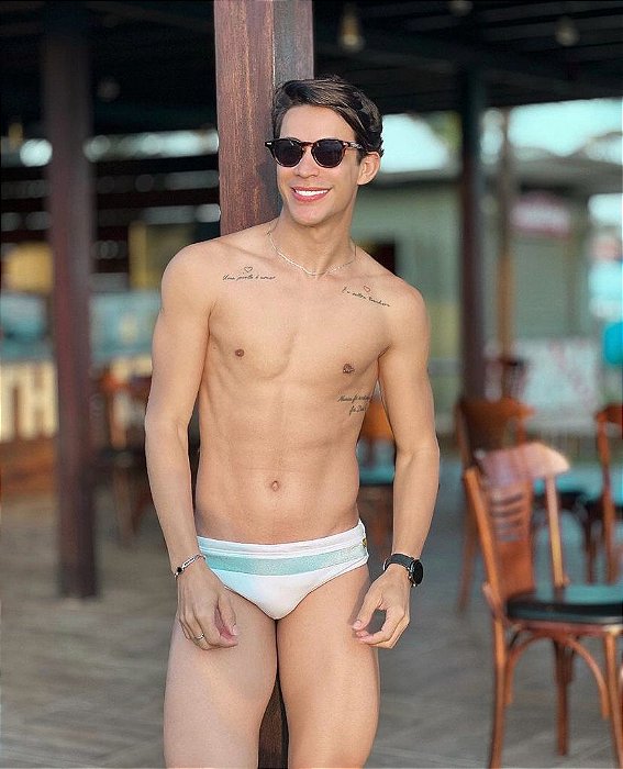 Sunga Duo List Branca e Azul Celeste Premium - PowerSlip