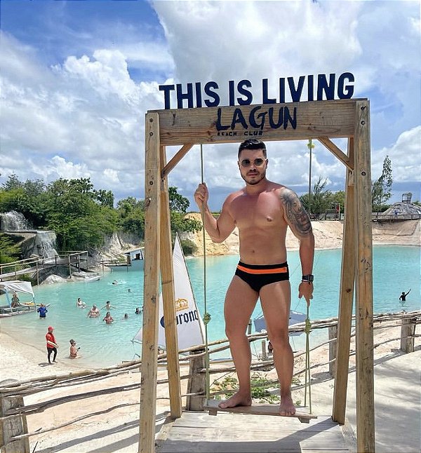 Sunga Duo List Preta com Laranja - Tradicional