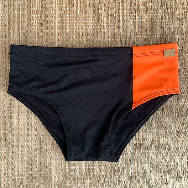 Sunga Duo Left Preta com Laranja - Tradicional