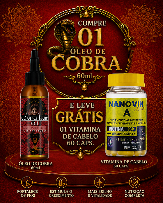 Vitamina de Cabelo 60 cápsulas + 01 Óleo Indiano 60ml