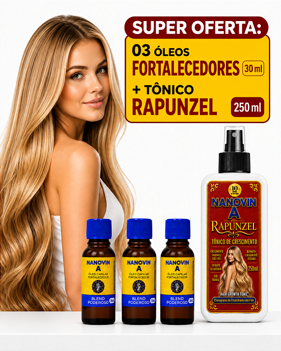 Tônico Poderoso Rapunzel 250 ml + 03 Óleos Fotalecedores 30 ml