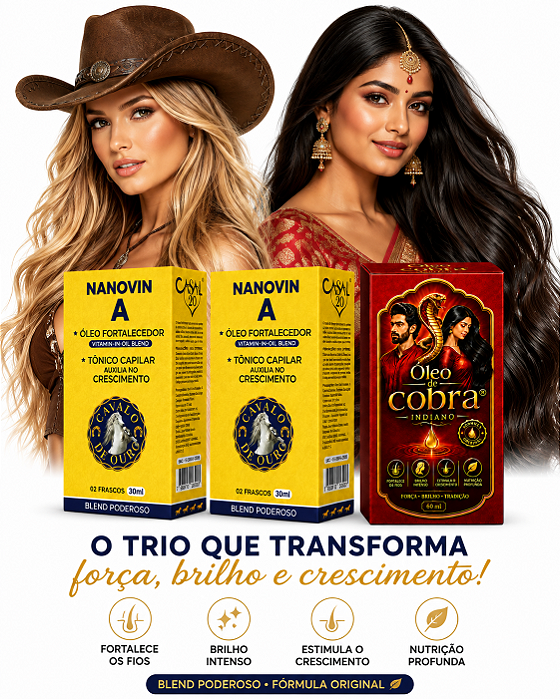 Cresce Cabelo - 02 Casal 20 + 01 Kit Óleo de Cobra Indiano