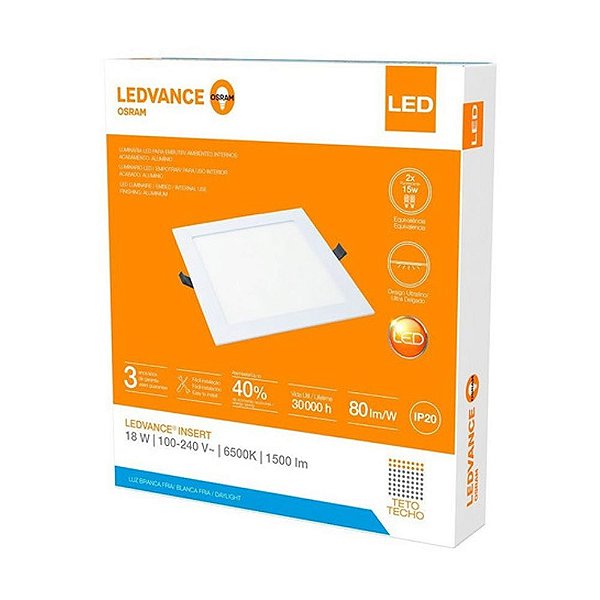 Painel Plafon de Embutir Ledvance 18w/865 6500K Quadrado