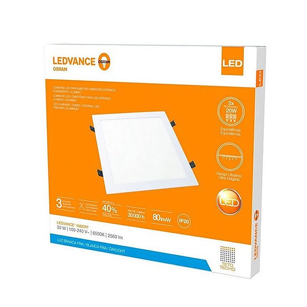 Painel Plafon de Embutir Ledvance 30W/865 6500K Quadrado
