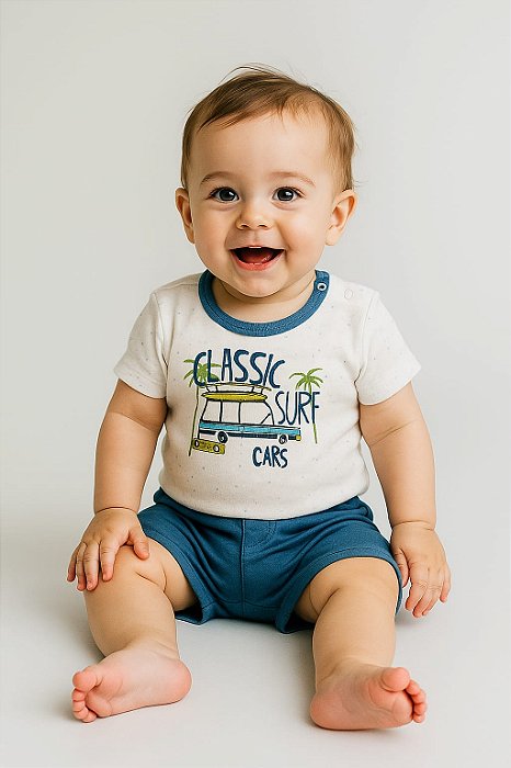 Conjunto Anjos Baby - Body Manga Curta e Short - Classic Surf