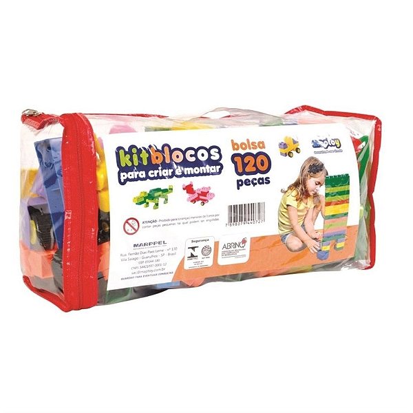 Kit Blocos Infantil Bolsa Com 180 Peças Grandes - Maptoy