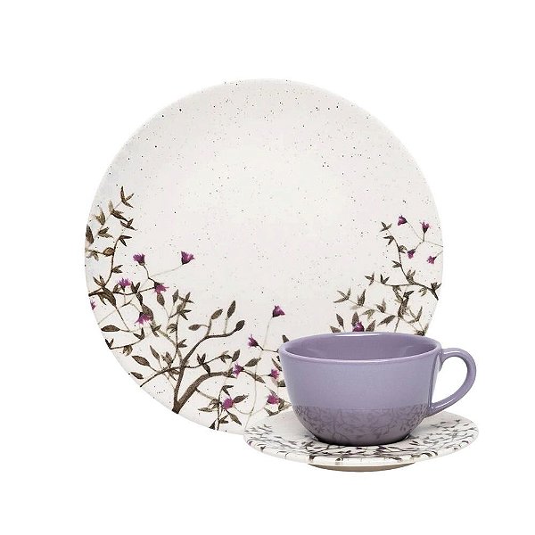 kit Xícara Chá Café com Leite e Prato Sobremesa Lilac Oxford