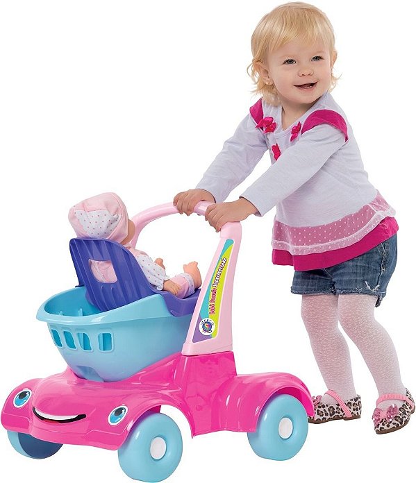 Carrinho De Boneca Multiuso Passeio Rosa Mercotoys