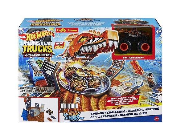 Pista Hot Wheels Monster Trucks Desafio Giro Tubarão Tigre