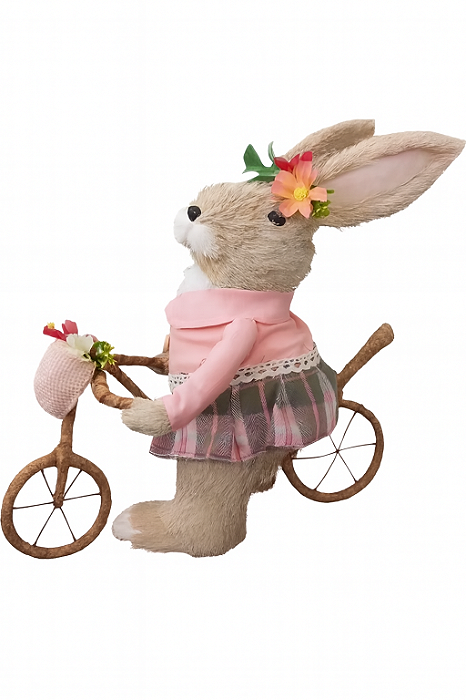 Decoração de Páscoa Coelho Fêmea com Bicicleta 34 cm D&A