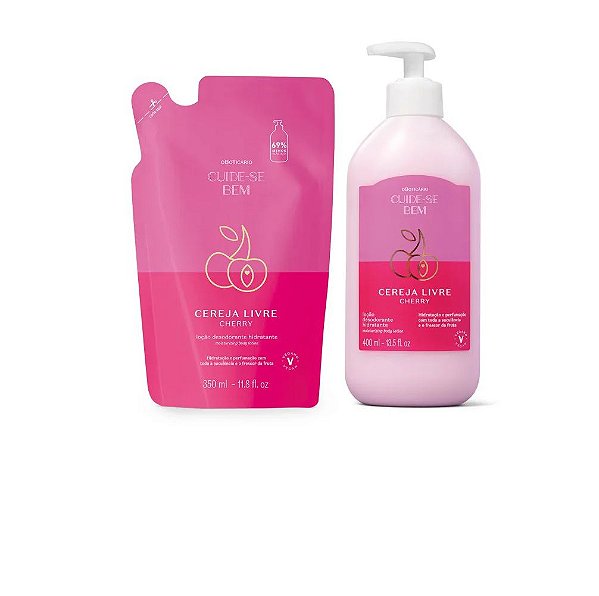 Kit Loção Hidratante Desodorante Corpo Cherry + Refil