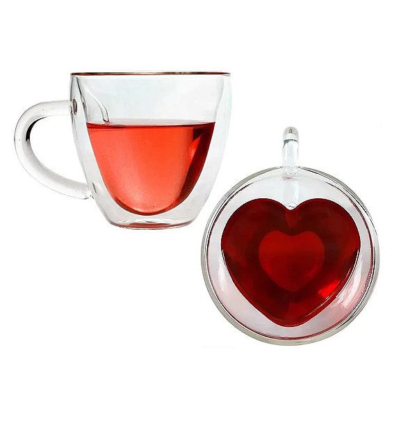 Kit com 02 Xícara Café Cafezinho Parede Dupla Coração
