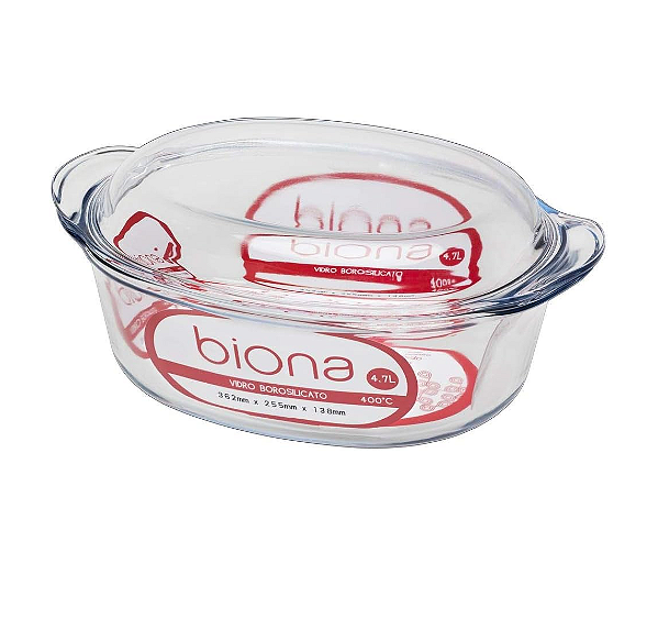 Travessa Assadeira Vidro Oval Borosilicato Com Tampa 4,7L Oxford