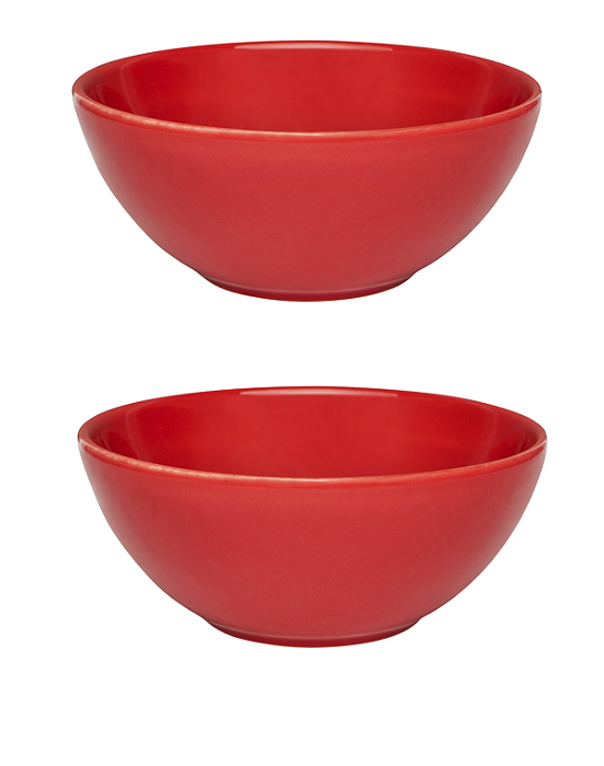 Kit Tigela Bowl Vermelho 600 Ml Cerâmica Oxford  02 Unidades
