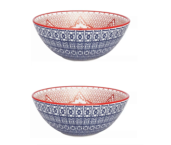 Kit Tigela Bowl Mexican 600 Ml Cerâmica Oxford  02 Unidades