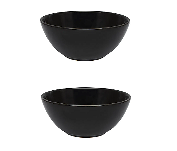 Kit Tigela Bowl Preto 600 Ml Cerâmica Oxford  02 Unidades