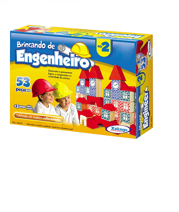 Blocos De Montar Brincando de Engenheiro 53 Peças Xalingo