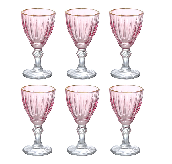 Jogo Taças de Licor Domi Rosa Filete Dourado 55 ml Hauskraft