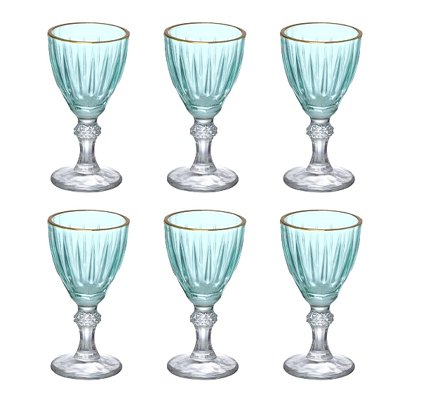 Jogo Taças de Licor Domi Verde Filete Dourado 55 ml Hauskraft