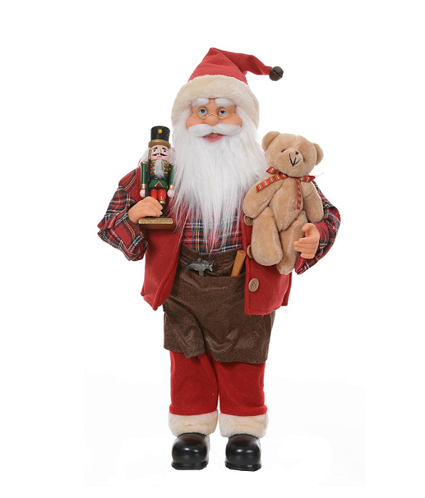 Papai Noel Carpinteiro em Pé com Ursinho e Soldado de Chumbo